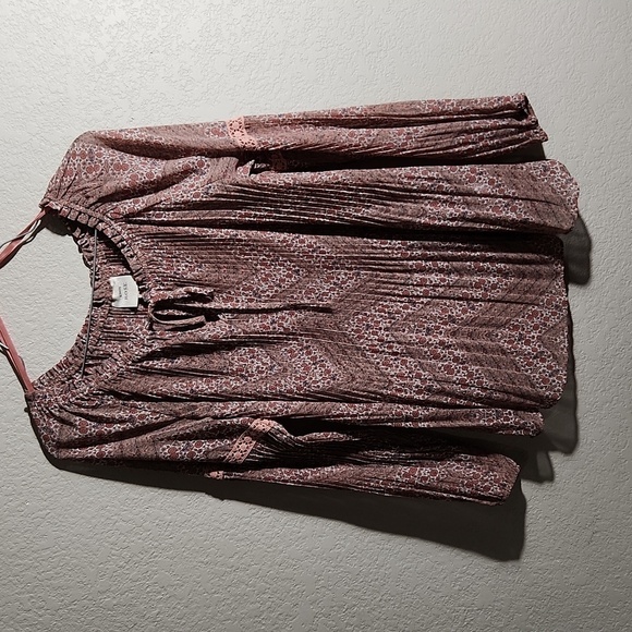 Knox Rose Shirt Size S boho floral bell sleeve  micro pleated v neck - Picture 1 of 13
